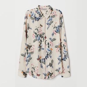 H&M Light Beige Floral Button Front Shirt 4